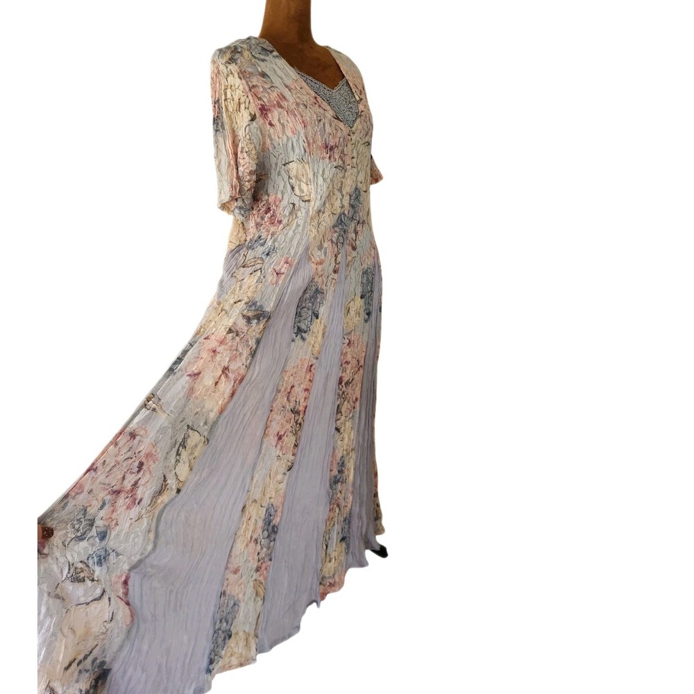 Vintage Nostalgia Lace Romantic 90s Dress Size L Floral Blue Pink Cottagecore